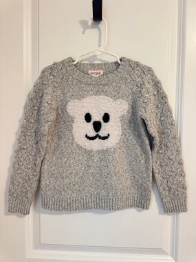 Cat & Jack Toddler 5T Gray Knit Teddy Bear Sweater With Baubles